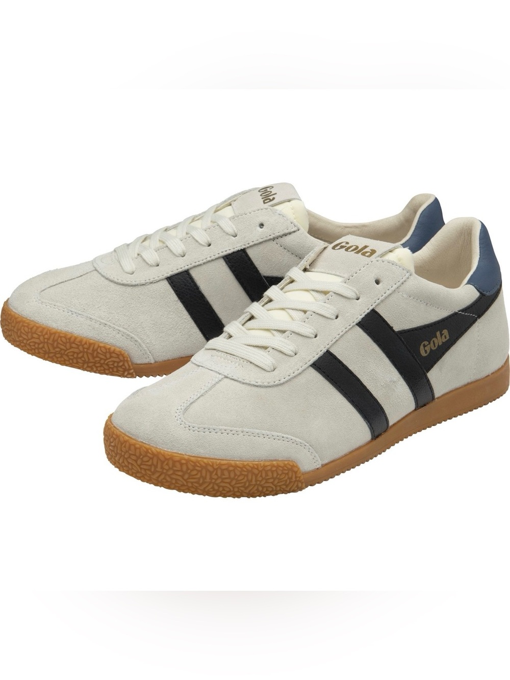 Gola Men's Cream Suede Sneakers with Black Stripes and Gum Sole